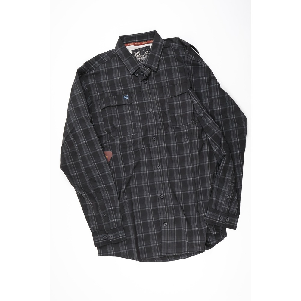 AG Gear Fishing Shirt Performance Plaid Black Gray XLT NWT